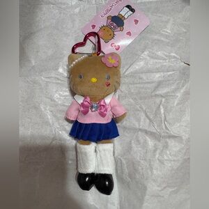 Cute Plush Cat Keychain with Pink and Blue Outfit